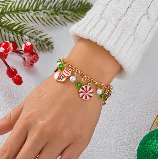 Christmas Candy & Stocking Charm Bracelet - Bracelets - 18k Gold Plated Waterproof Jewellery - Collection 9