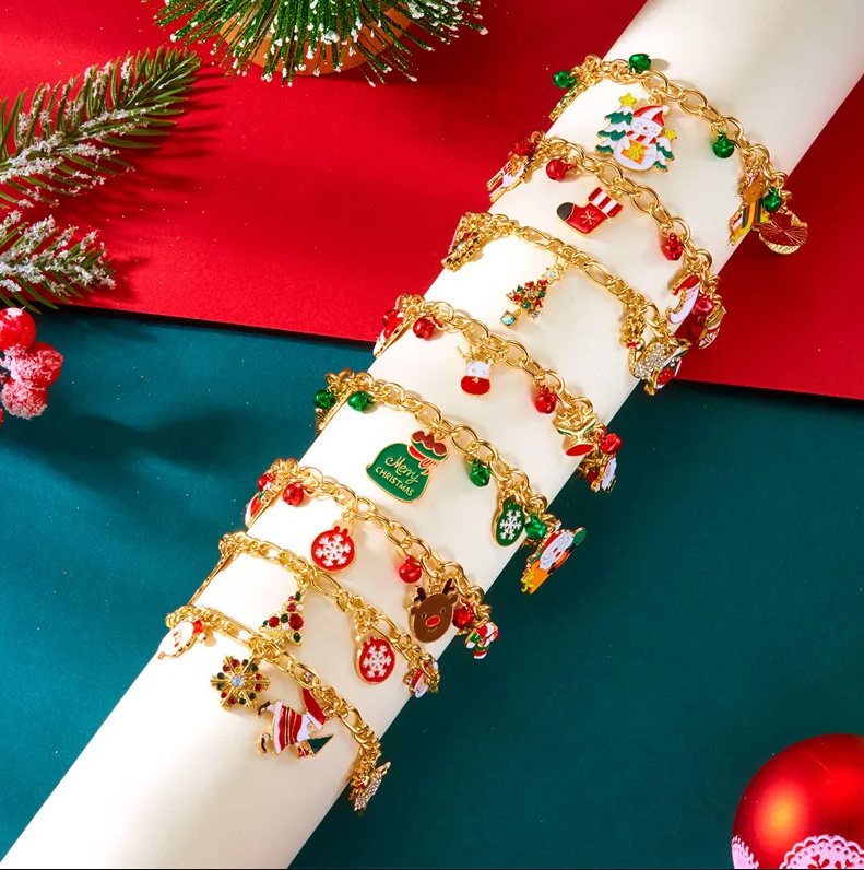 Snowman & Christmas Tree Charm Bracelet - Bracelets - 18k Gold Plated Waterproof Jewellery - Collection 9