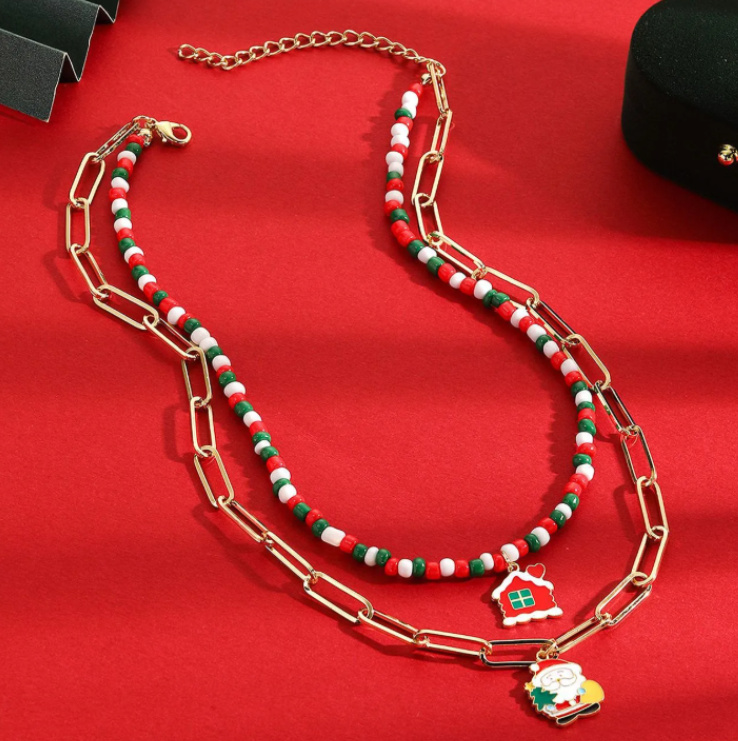 Layered Christmas Charm Necklace - Necklaces - 18k Gold Plated Waterproof Jewellery - Collection 9