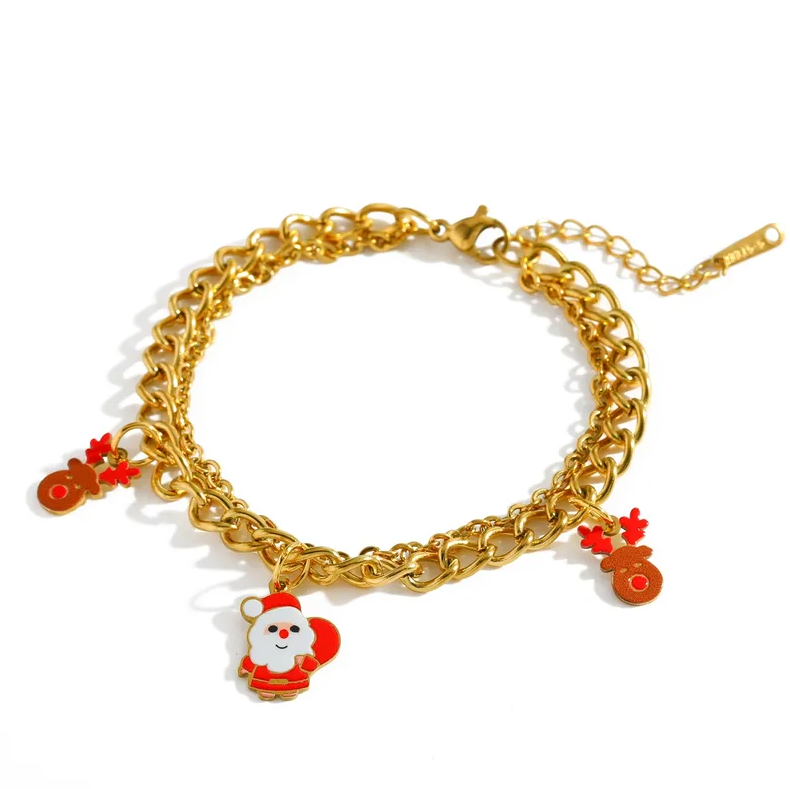 Reindeer & Stocking Charm Bracelet - Bracelets - 18k Gold Plated Waterproof Jewellery - Collection 9