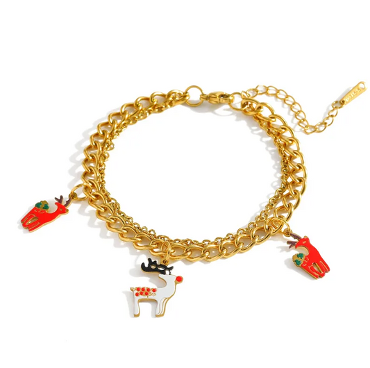 Reindeer & Stocking Charm Bracelet - Bracelets - 18k Gold Plated Waterproof Jewellery - Collection 9