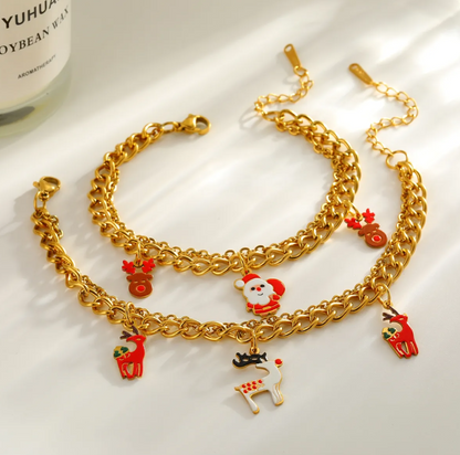 Reindeer & Stocking Charm Bracelet - Bracelets - 18k Gold Plated Waterproof Jewellery - Collection 9