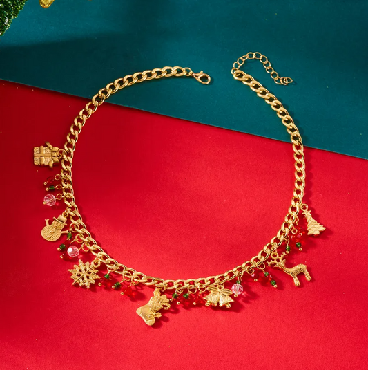 Christmas Gold Multi Charm Necklace - Necklaces - 18k Gold Plated Waterproof Jewellery - Collection 9