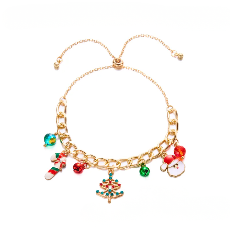 Candy Cane & Snowman Charm Bracelet - Bracelets - 18k Gold Plated Waterproof Jewellery - Collection 9