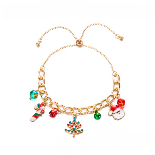 Candy Cane & Snowman Charm Bracelet - Bracelets - 18k Gold Plated Waterproof Jewellery - Collection 9