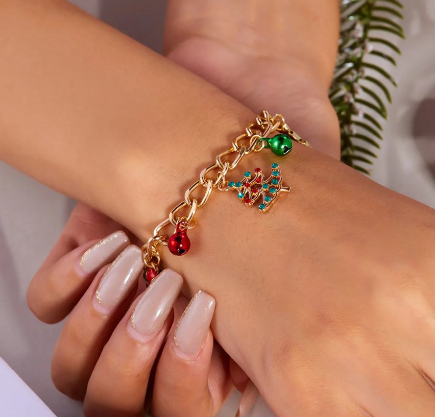 Candy Cane & Snowman Charm Bracelet - Bracelets - 18k Gold Plated Waterproof Jewellery - Collection 9