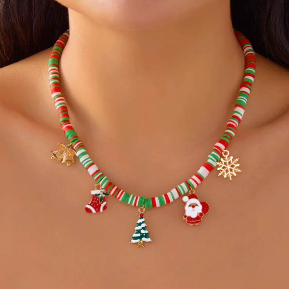 Striped Bead Christmas Charm Necklace - Necklaces - 18k Gold Plated Waterproof Jewellery - Collection 9