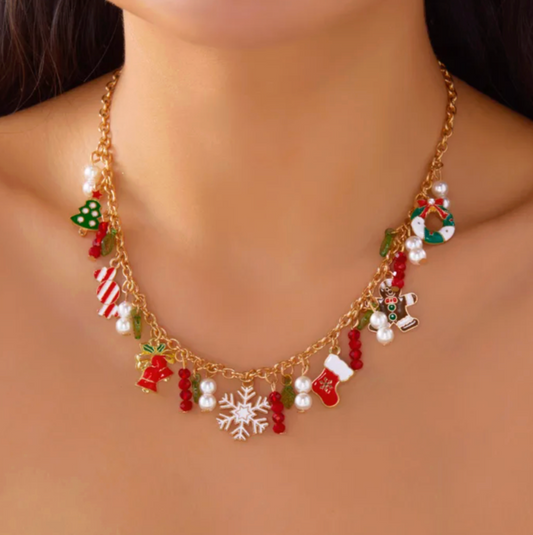 Pearl & Charm Christmas Necklace - Necklaces - 18k Gold Plated Waterproof Jewellery - Collection 9