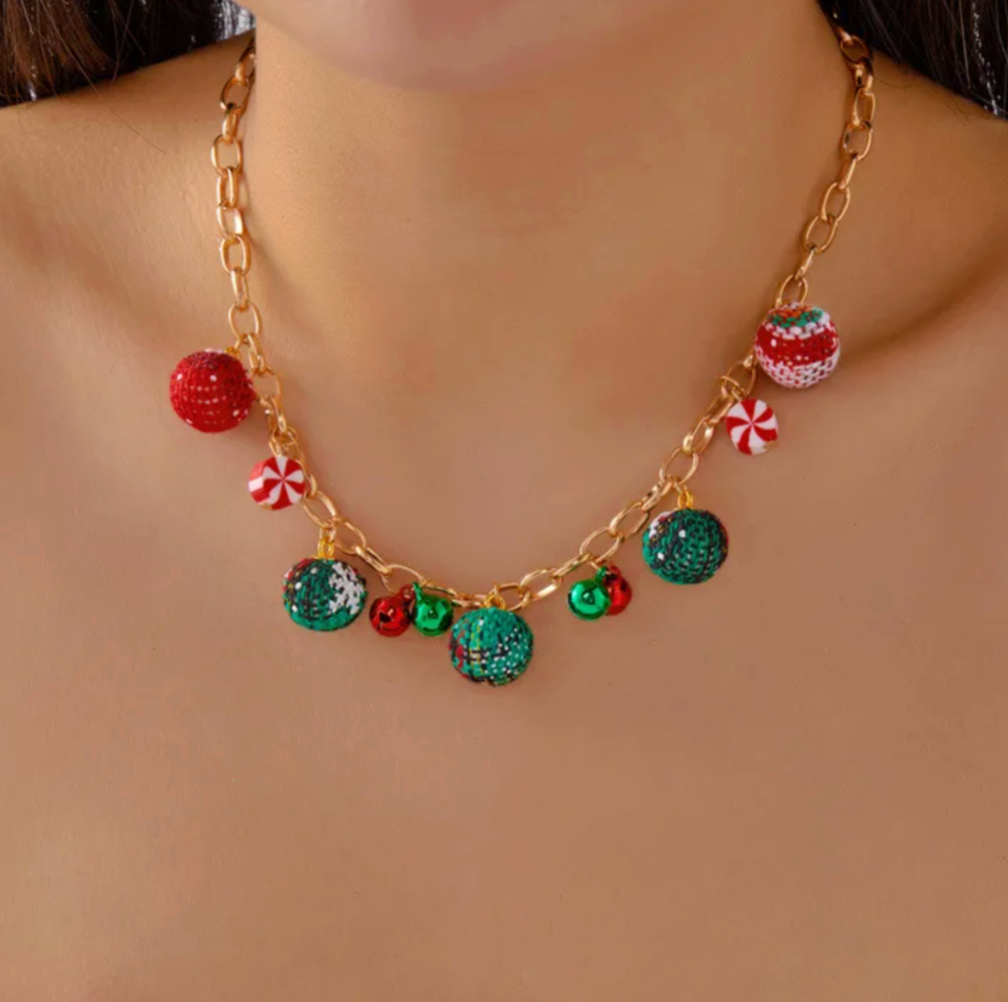 Ornament & Candy Cane Christmas Necklace - Necklaces - 18k Gold Plated Waterproof Jewellery - Collection 9
