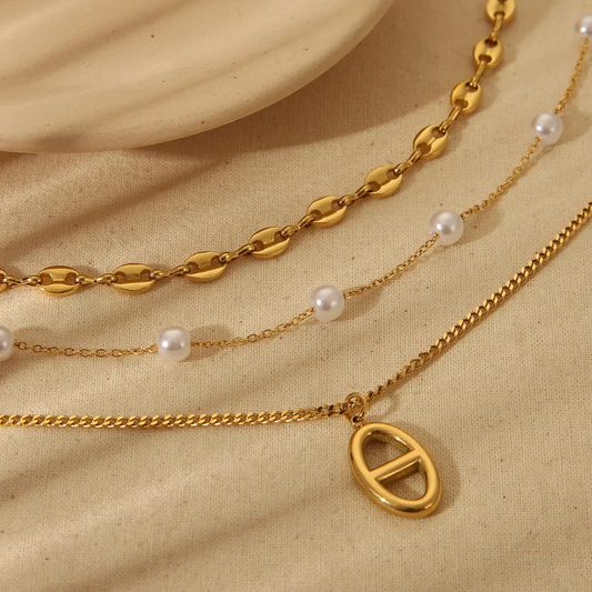 Gold Layered Pearl Chain Necklace - Necklace - 18k Gold Plated Waterproof Jewellery - Collection 9