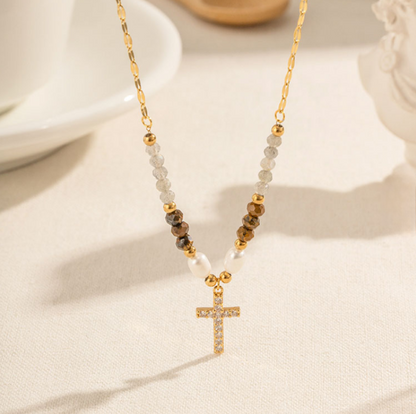 Crystal Cross Beaded Necklace - Jewelry - 18k Gold Plated Waterproof Jewellery - Collection 9
