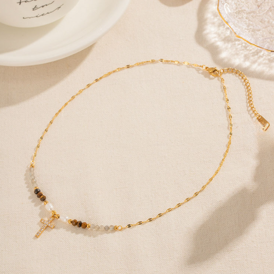 Crystal Cross Beaded Necklace - Jewelry - 18k Gold Plated Waterproof Jewellery - Collection 9