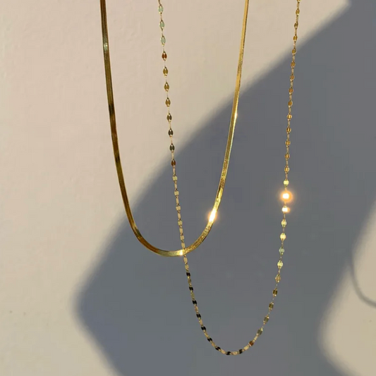 Gold Herringbone Layered Necklace - Necklace - 18k Gold Plated Waterproof Jewellery - Collection 9