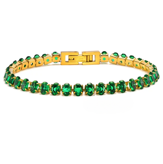 Gold Green Crystal Tennis Bracelet - Bracelet - 18k Gold Plated Waterproof Jewellery - Collection 9