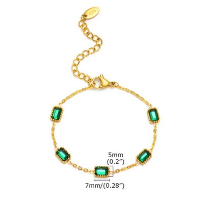 Gold Emerald Station Bracelet - Bracelet - 18k Gold Plated Waterproof Jewellery - Collection 9