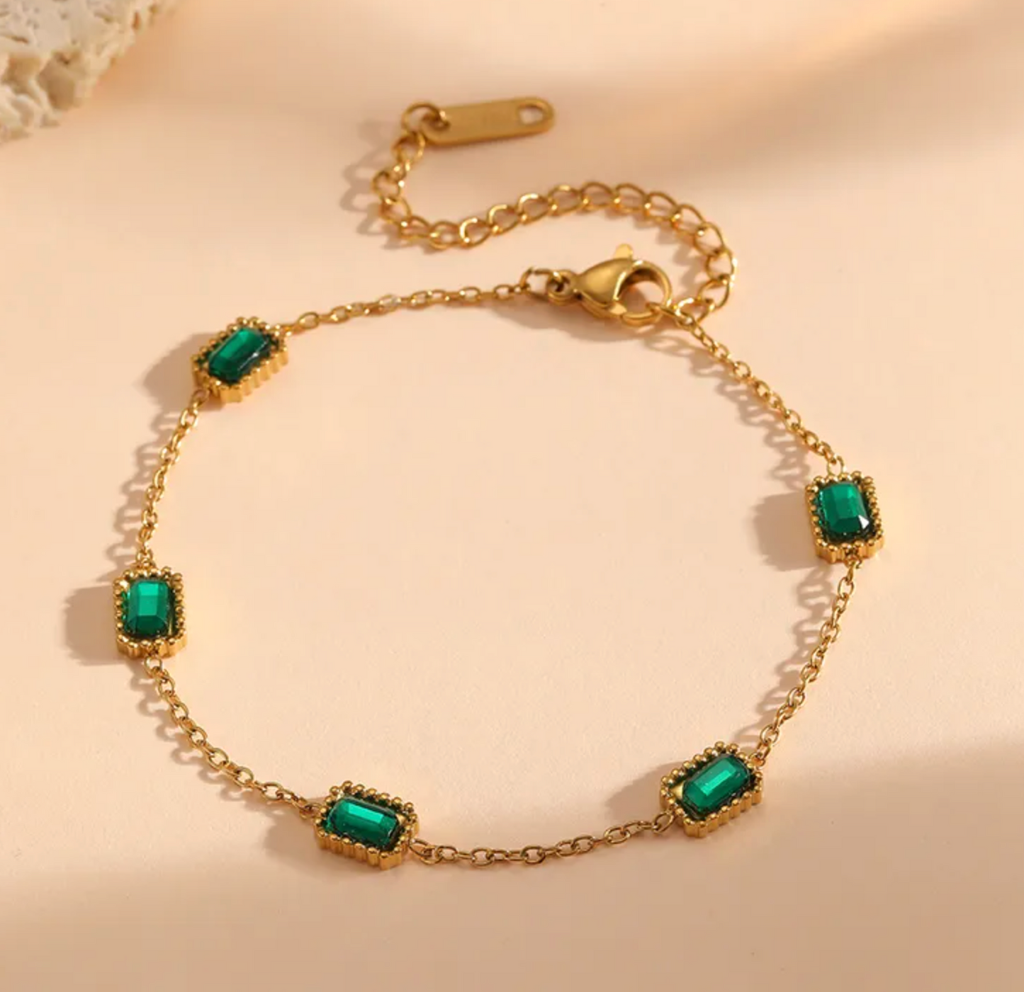 Gold Emerald Station Bracelet - Bracelet - 18k Gold Plated Waterproof Jewellery - Collection 9