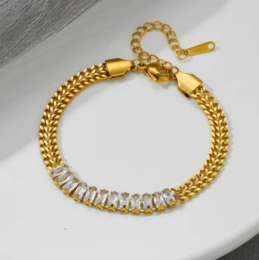 Gold Crystal Baguette Chain Bracelet - Jewelry - 18k Gold Plated Waterproof Jewellery - Collection 9