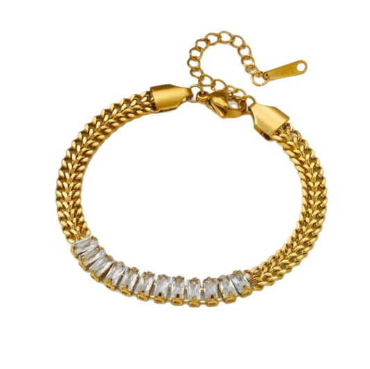 Gold Crystal Baguette Chain Bracelet - Jewelry - 18k Gold Plated Waterproof Jewellery - Collection 9