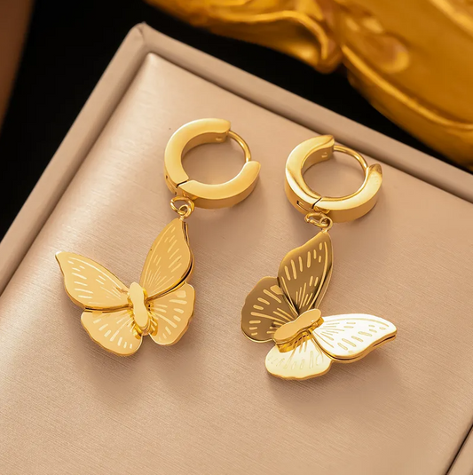 Golden Butterfly Drop Earrings - Jewelry - 18k Gold Plated Waterproof Jewellery - Collection 9