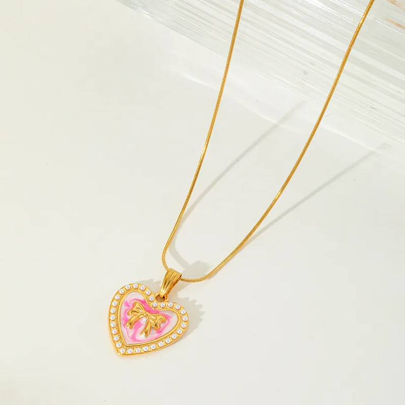 Pink Heart Pendant Necklace - Jewelry - 18k Gold Plated Waterproof Jewellery - Collection 9