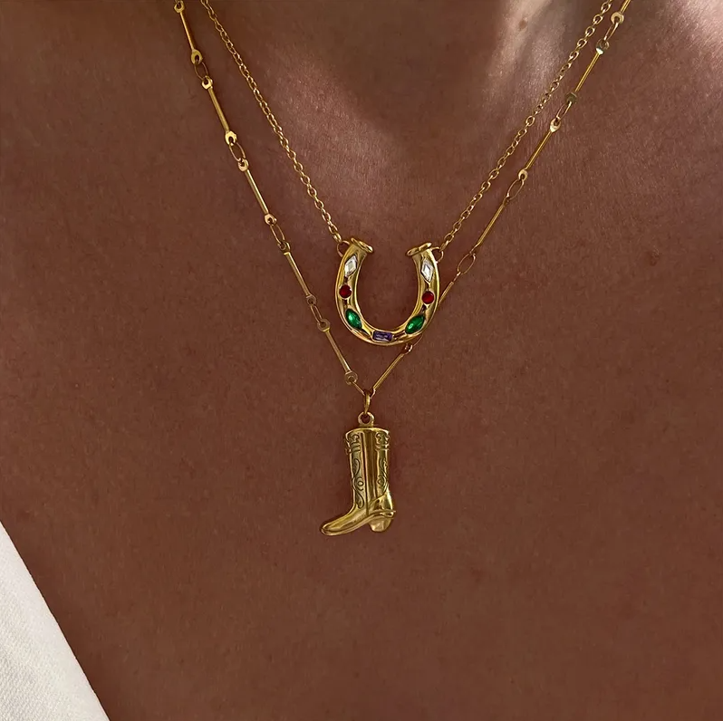 Gold Cowboy Boot Chain Necklace - Jewelry - 18k Gold Plated Waterproof Jewellery - Collection 9
