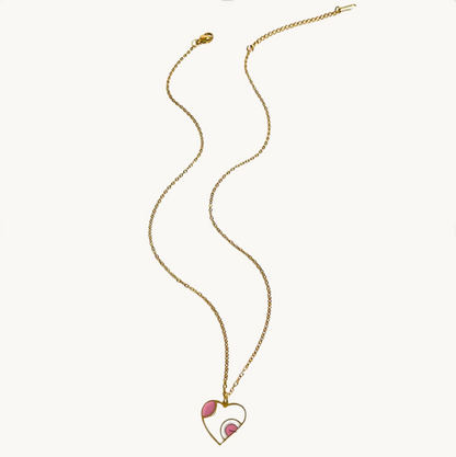 Gold Pink and White Heart Necklace - Jewelry - 18k Gold Plated Waterproof Jewellery - Collection 9