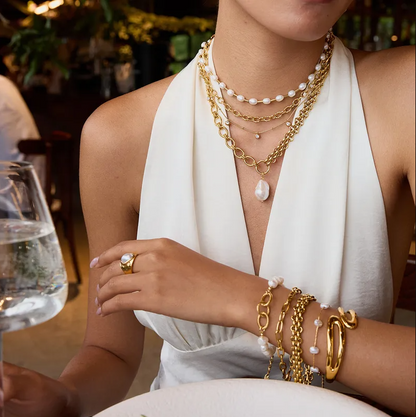 Chain Pearl Necklace - Jewelry - 18k Gold Plated Waterproof Jewellery - Collection 9