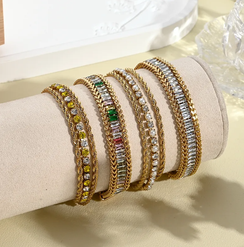 Gold Crystal Chain Bracelet - Jewelry - 18k Gold Plated Waterproof Jewellery - Collection 9