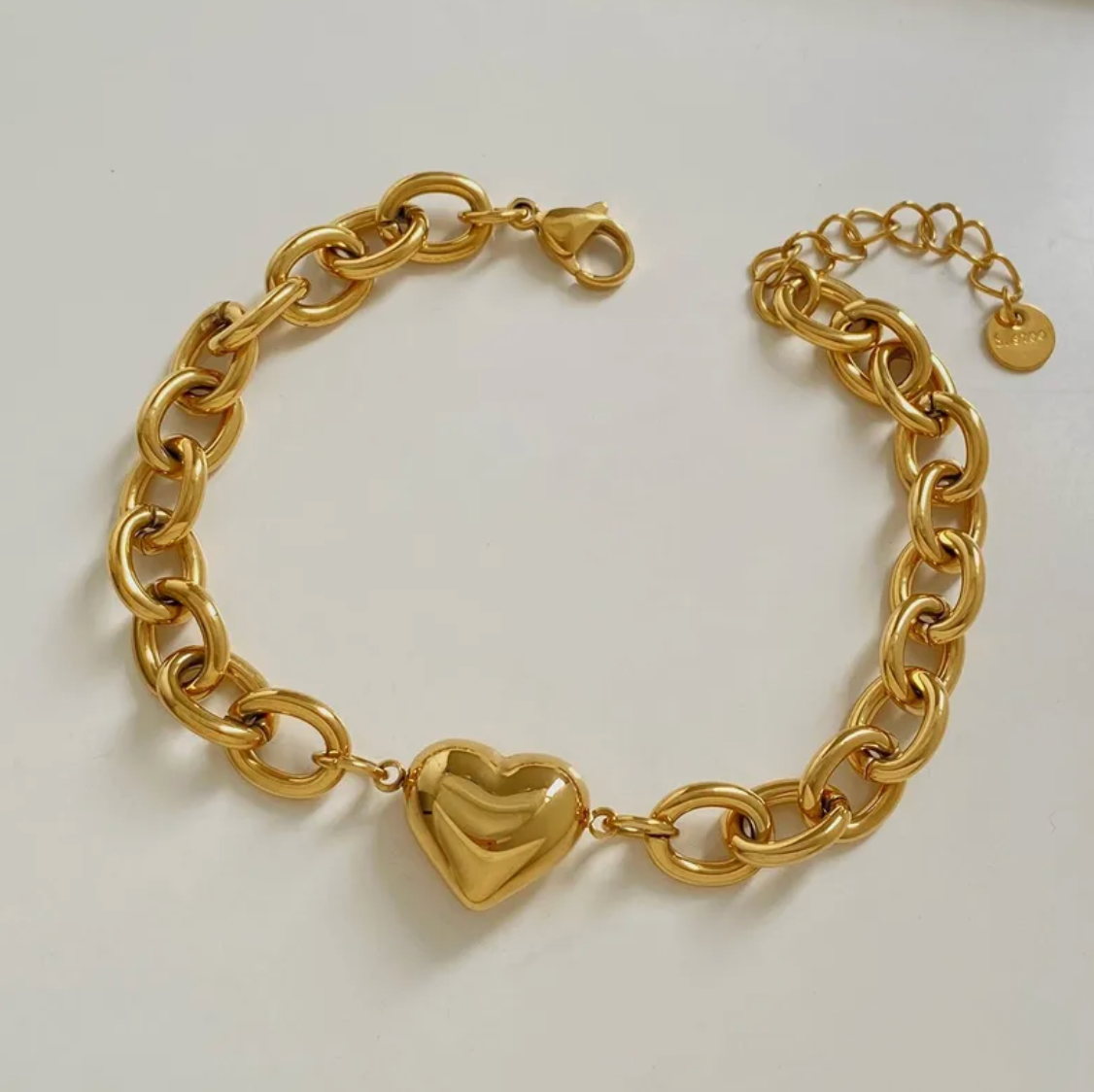 Chunky Heart Chain Bracelet - Jewelry - 18k Gold Plated Waterproof Jewellery - Collection 9
