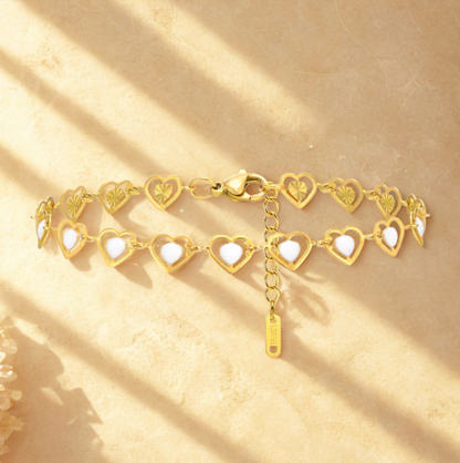 Gold Colorful Flower Heart Charm Bracelet - Jewelry - 18k Gold Plated Waterproof Jewellery - Collection 9