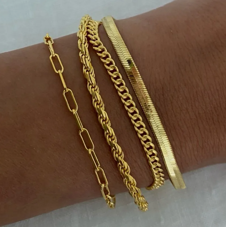 Flat Snake Chain Bracelet - Jewelry - 18k Gold Plated Waterproof Jewellery - Collection 9