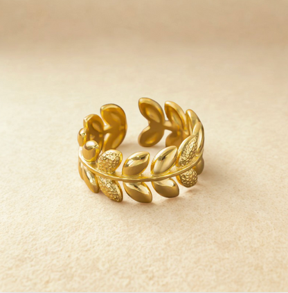 Gold Leaf Design Ring - Jewelry - 18k Gold Plated Waterproof Jewellery - Collection 9