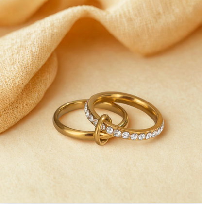 Gold Crystal Knot Ring Set - Jewelry - 18k Gold Plated Waterproof Jewellery - Collection 9