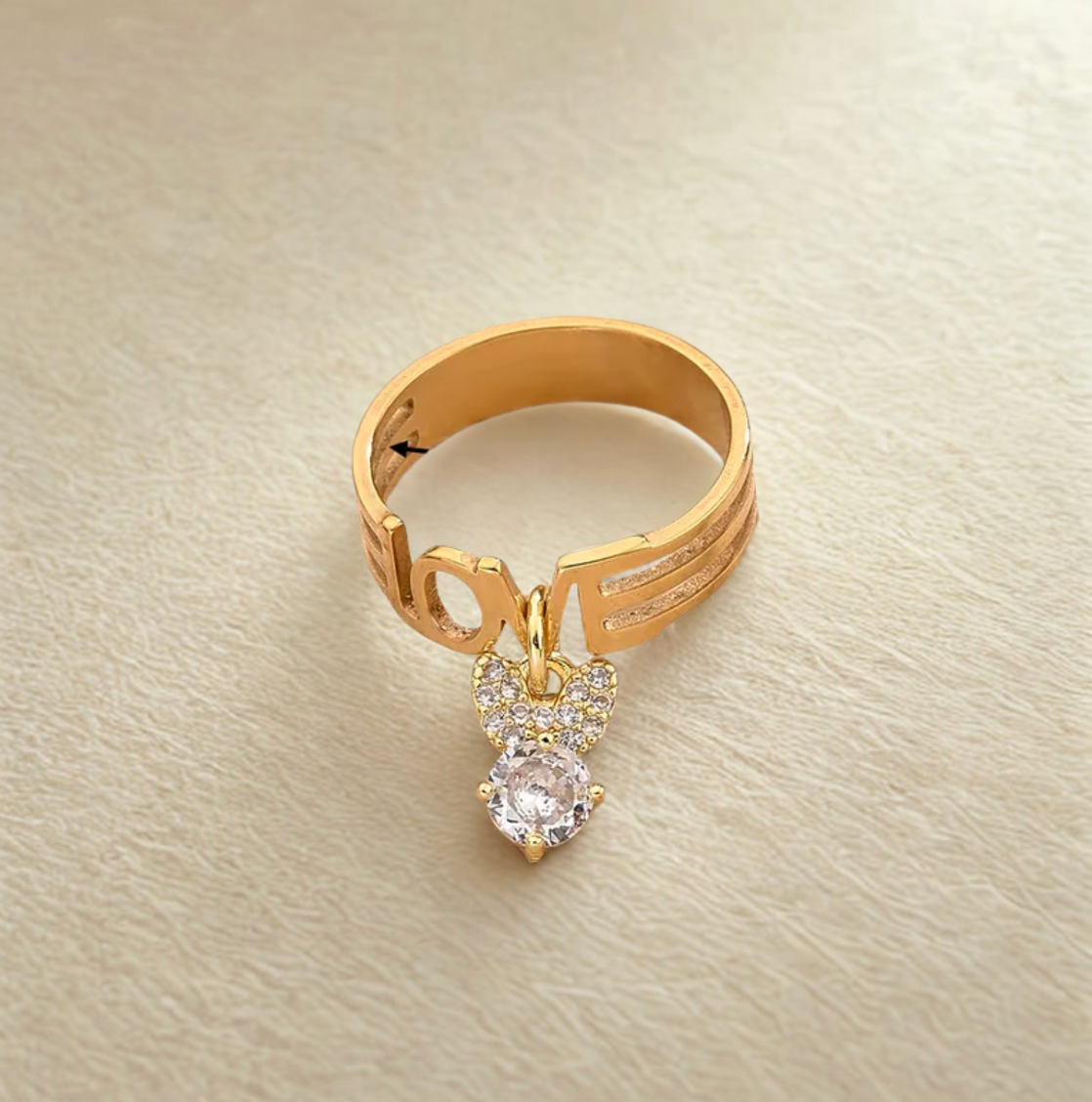 Gold Crystal Heart Charm Ring - Jewelry - 18k Gold Plated Waterproof Jewellery - Collection 9