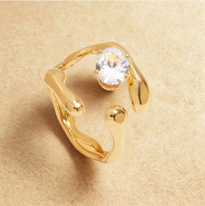 Gold Crystal Organic Open Ring - Jewelry - 18k Gold Plated Waterproof Jewellery - Collection 9