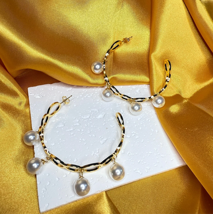 Gold Pearl Chain Hoop Earrings - Jewelry - 18k Gold Plated Waterproof Jewellery - Collection 9