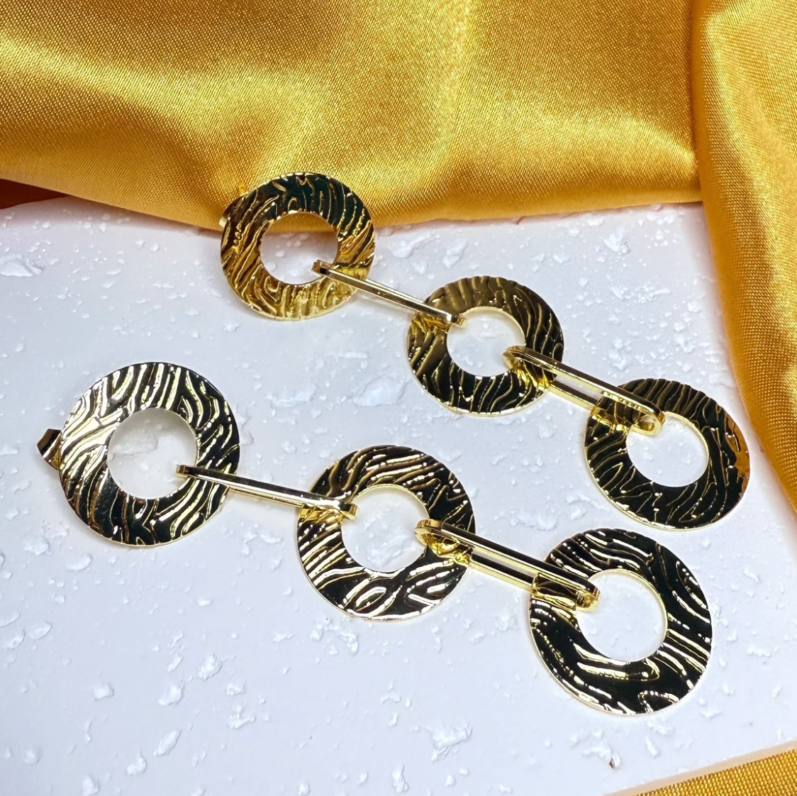 Textured Circle Drop Earrings - Earrings - 18k Gold Plated Waterproof Jewellery - Collection 9