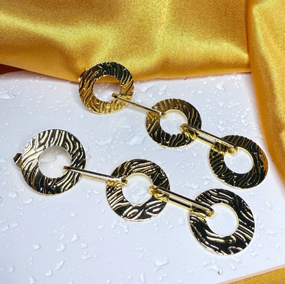 Textured Circle Drop Earrings - Earrings - 18k Gold Plated Waterproof Jewellery - Collection 9