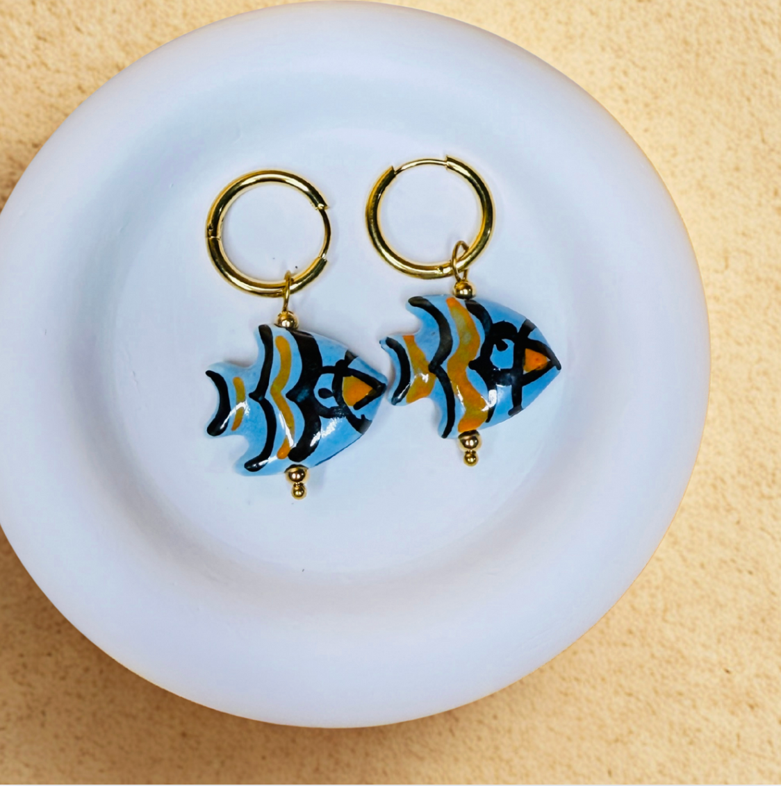 Blue Fish Charm Hoop Earrings - Jewelry - 18k Gold Plated Waterproof Jewellery - Collection 9