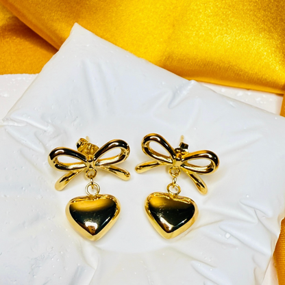 Heart Shape Bow Knot Stud - Jewelry - 18k Gold Plated Waterproof Jewellery - Collection 9