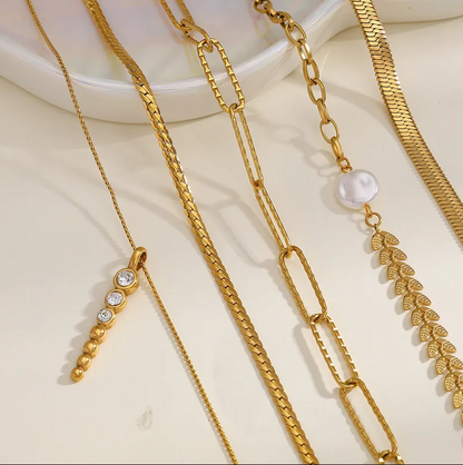 Gold Layered Chain Necklace Set - Jewelry - 18k Gold Plated Waterproof Jewellery - Collection 9