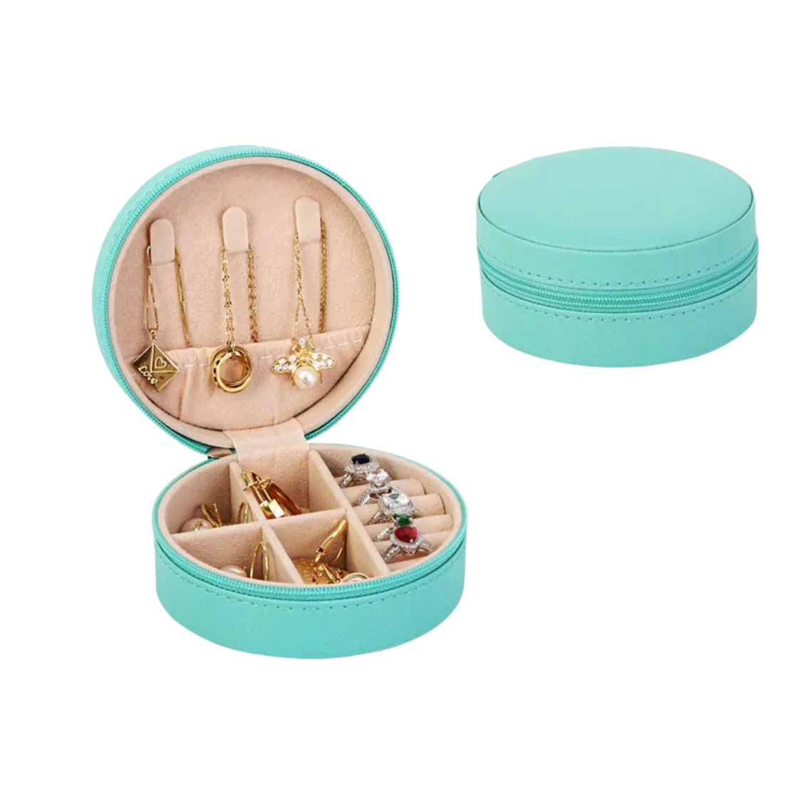 Light Blue Cross Pattern Round Luxury Travel Jewellery Box - Jewellery Boxes - 18k Gold Plated Waterproof Jewellery - Collection 9