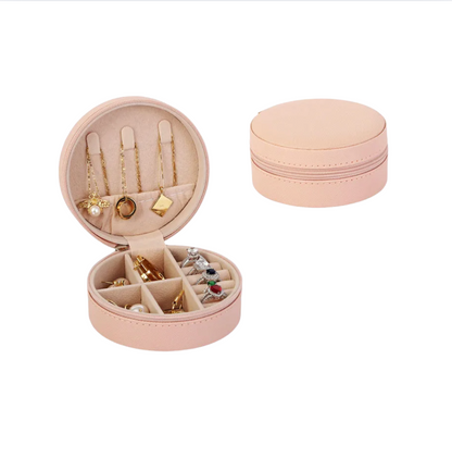 Pink Cross Pattern Round Luxury Travel Jewellery Box - Jewellery Boxes - 18k Gold Plated Waterproof Jewellery - Collection 9
