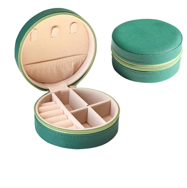 Green Cross Pattern Round Luxury Travel Jewellery Box - Jewellery Boxes - 18k Gold Plated Waterproof Jewellery - Collection 9