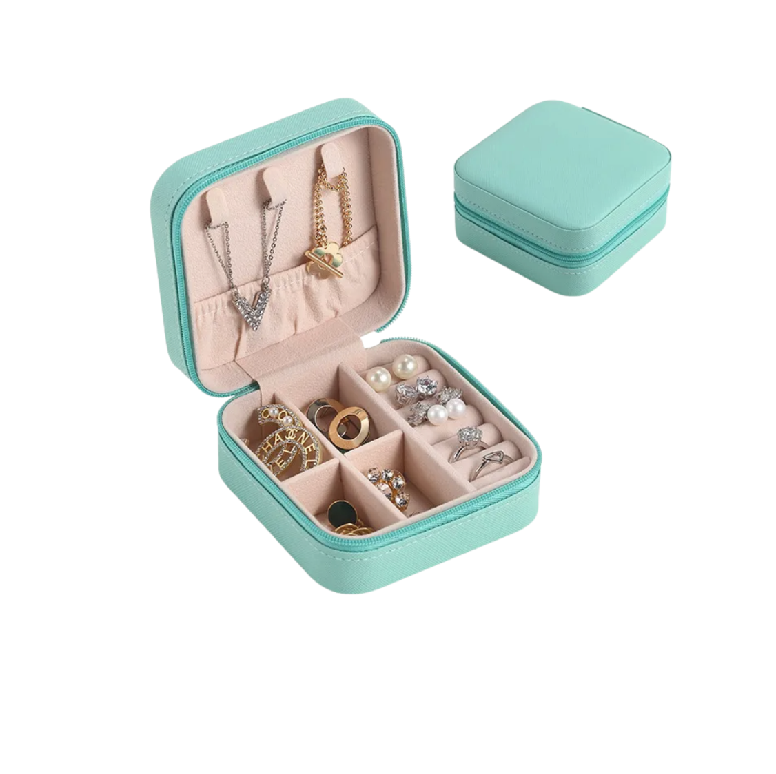 Light Blue Cross Pattern Square Luxury Travel Jewellery Box - Jewellery Boxes - 18k Gold Plated Waterproof Jewellery - Collection 9