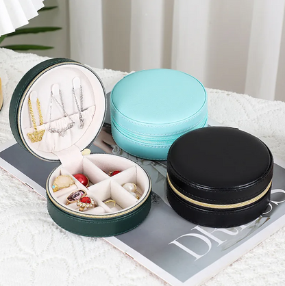 Black Cross Pattern Round Luxury Travel Jewellery Box - Jewellery Boxes - 18k Gold Plated Waterproof Jewellery - Collection 9