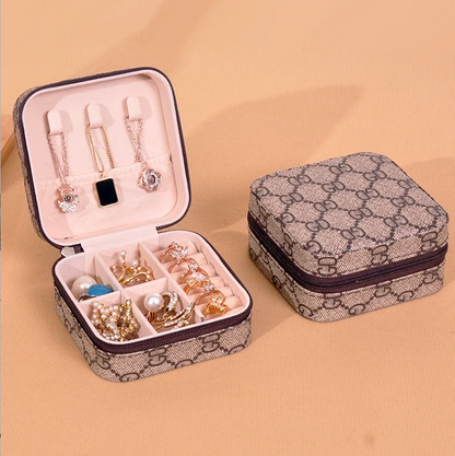 Brown Designer Cross Pattern Luxury Travel Jewellery Box - Jewellery Boxes - 18k Gold Plated Waterproof Jewellery - Collection 9