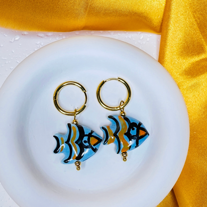Blue Fish Charm Hoop Earrings - Jewelry - 18k Gold Plated Waterproof Jewellery - Collection 9