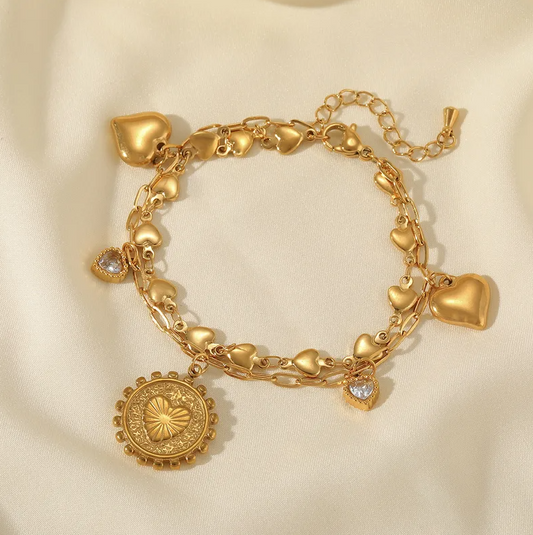 Gold Heart Charm Bracelet - Bracelet - 18k Gold Plated Waterproof Jewellery - Collection 9