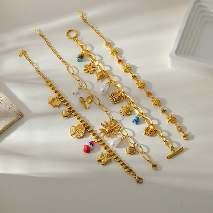 Gold Ocean Pearl Charm Toggle Bracelet - Jewelry - 18k Gold Plated Waterproof Jewellery - Collection 9